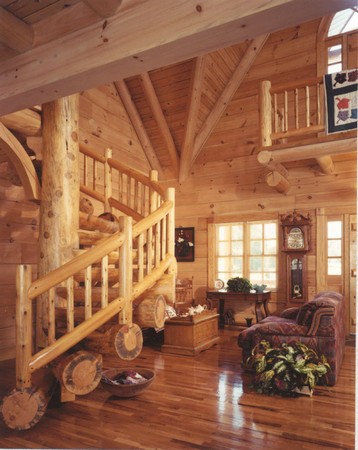 Jim Barna Log Homes, Custom Stairs