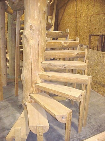 Handcrafted log staircase